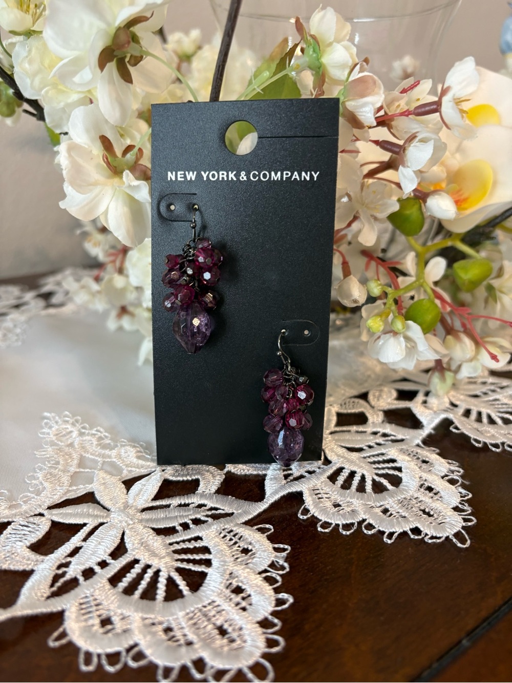New York & Company Amethyst Cluster Dangle Earrings